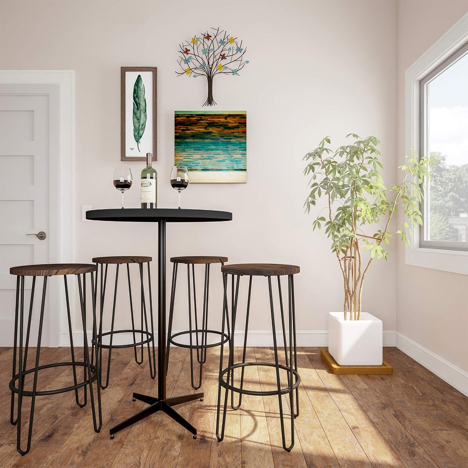 imageLavish Home Set of 2 CounterHeight Bar Stools 295 Inches Round Wood Barstools with Hairpin Legs for Kitchen or Dining Room Modern Farmhouse FurnitureRounded Frame Set of 2
