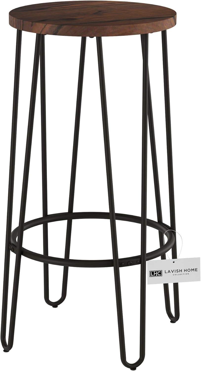 imageLavish Home Set of 2 CounterHeight Bar Stools 295 Inches Round Wood Barstools with Hairpin Legs for Kitchen or Dining Room Modern Farmhouse FurnitureRounded Frame Set of 2