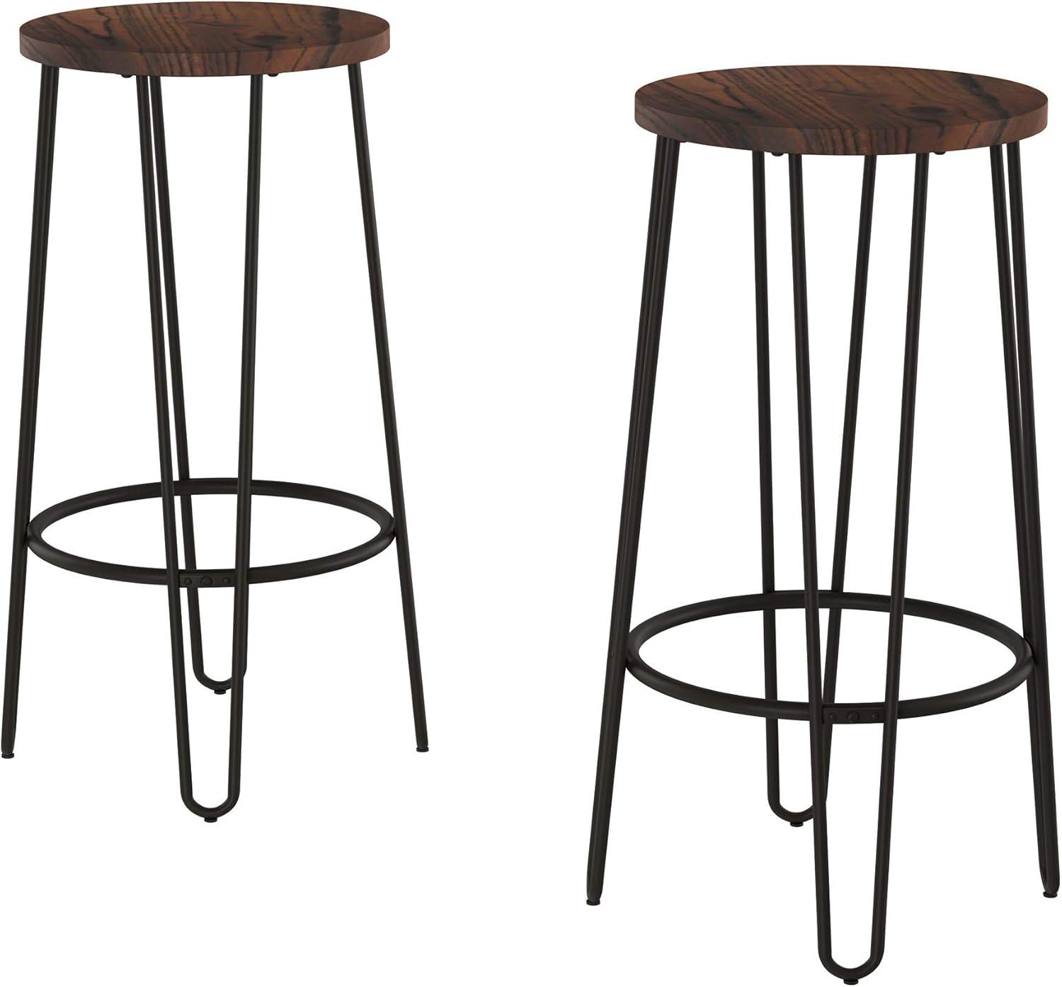 imageLavish Home Set of 2 CounterHeight Bar Stools 295 Inches Round Wood Barstools with Hairpin Legs for Kitchen or Dining Room Modern Farmhouse FurnitureRounded Frame Set of 2