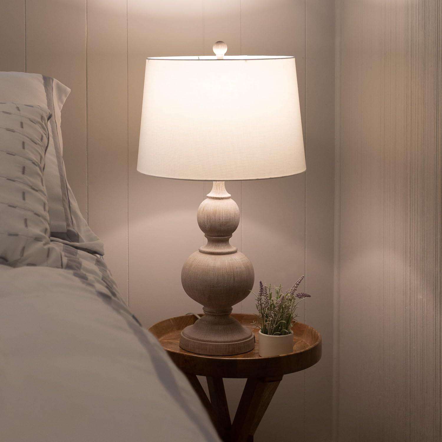 imageLavish Home Set of 2 Table Lamps Lamps with USB Charging Ports and LED Bulbs Included for Living Room Office or Bedroom Decor Whitewash