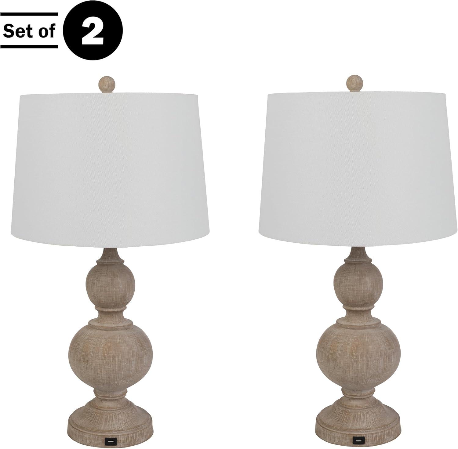 imageLavish Home Set of 2 Table Lamps Lamps with USB Charging Ports and LED Bulbs Included for Living Room Office or Bedroom Decor Whitewash