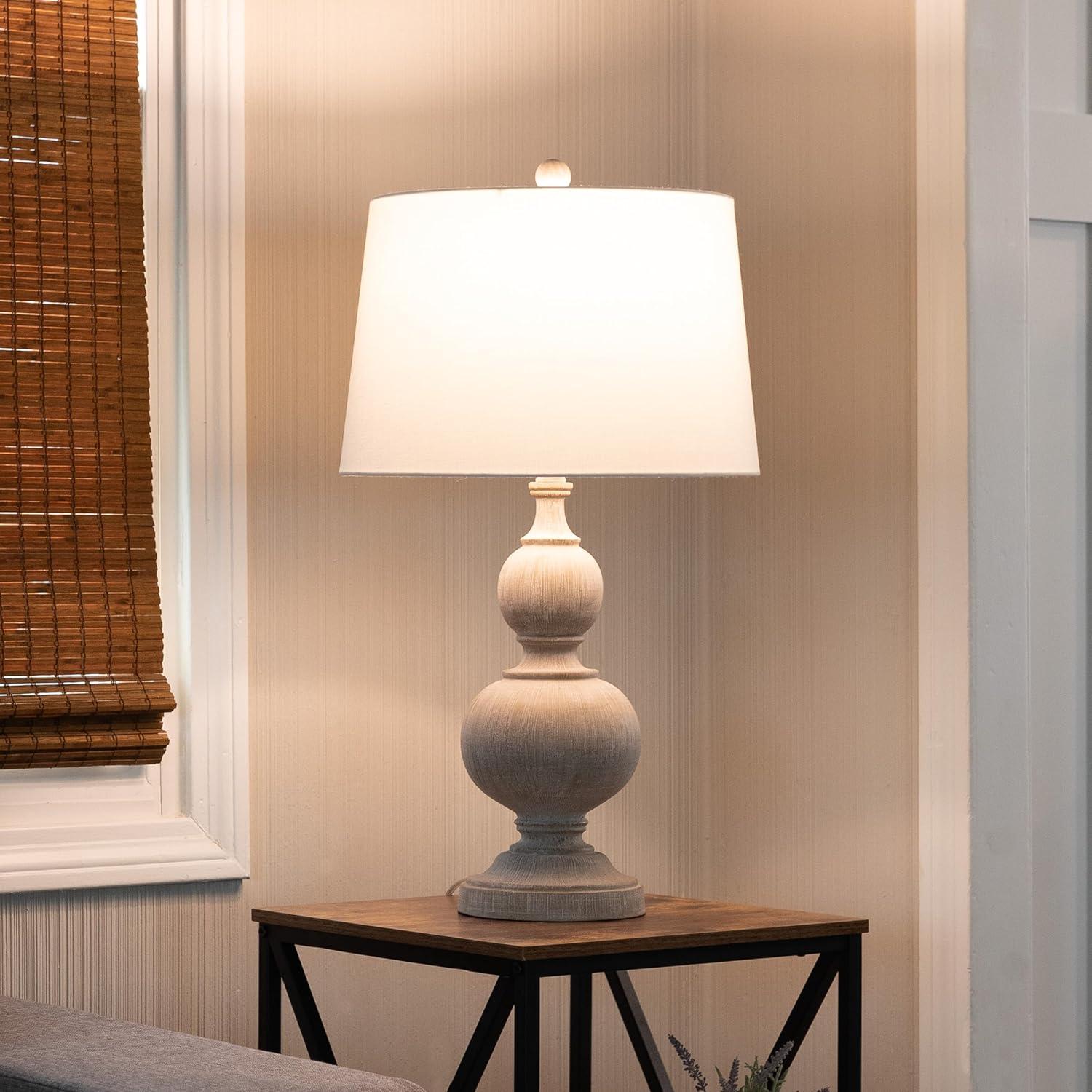 imageLavish Home Set of 2 Table Lamps Lamps with USB Charging Ports and LED Bulbs Included for Living Room Office or Bedroom Decor Whitewash