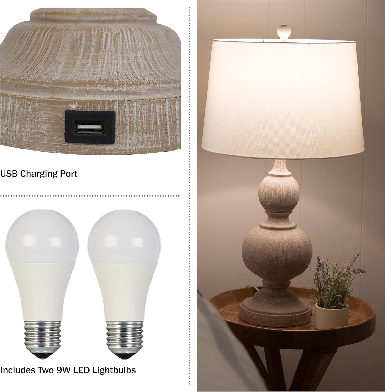 imageLavish Home Set of 2 Table Lamps Lamps with USB Charging Ports and LED Bulbs Included for Living Room Office or Bedroom Decor Whitewash