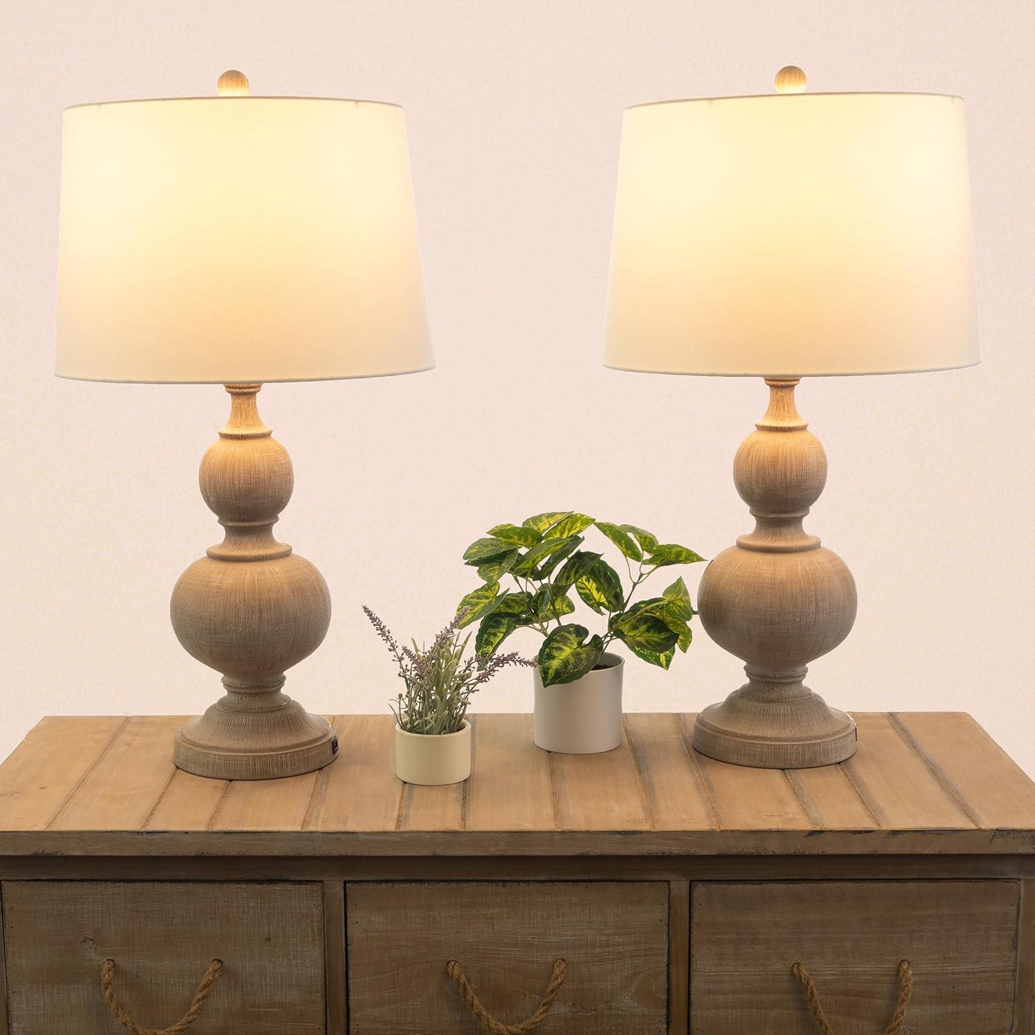 imageLavish Home Set of 2 Table Lamps Lamps with USB Charging Ports and LED Bulbs Included for Living Room Office or Bedroom Decor Whitewash