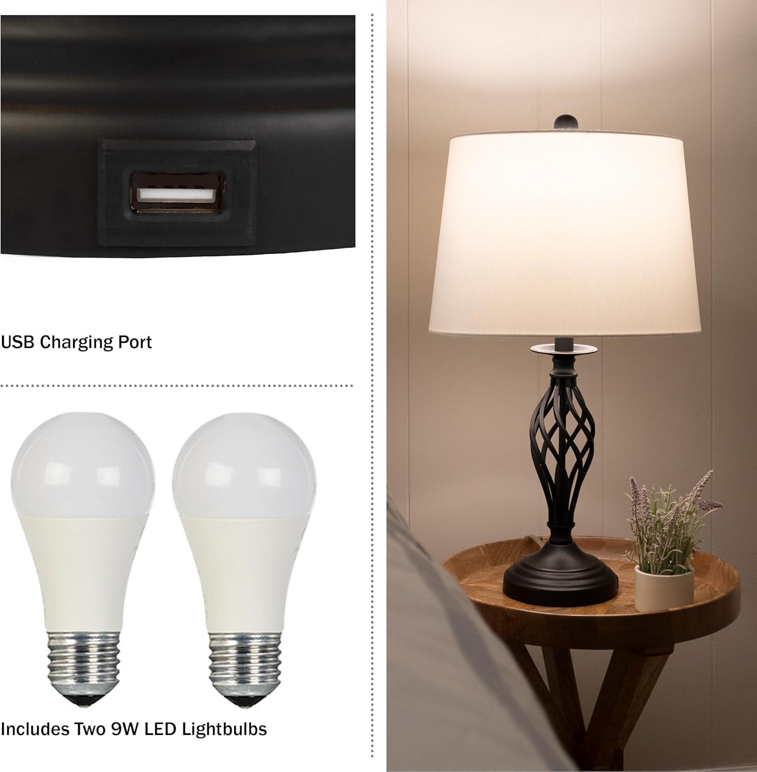 imageLavish Home Set of 2 Table Lamps Modern Lamps with USB Charging Ports and LED Bulbs for Living Room Office or Bedroom Decor BlackBlack