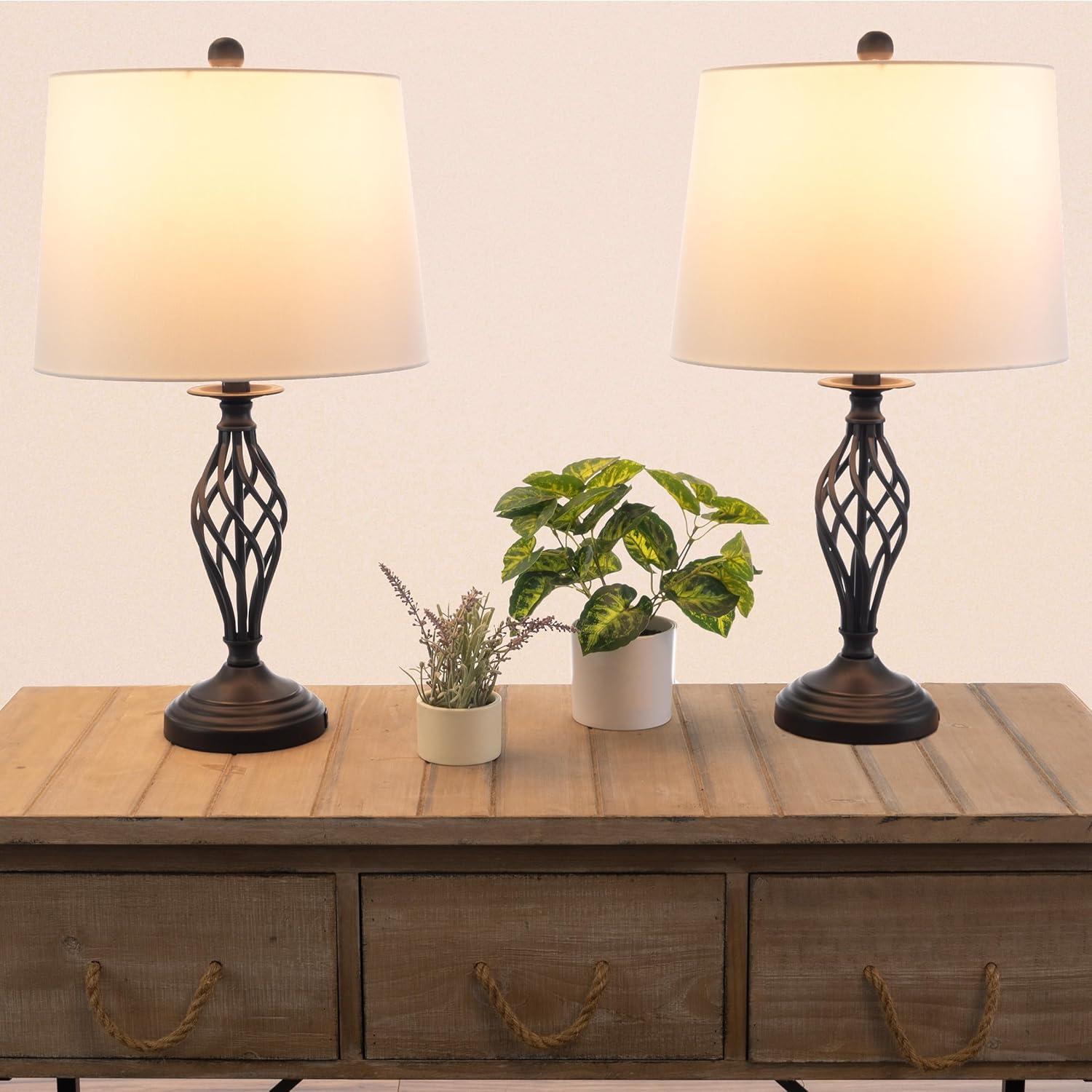 imageLavish Home Set of 2 Table Lamps Modern Lamps with USB Charging Ports and LED Bulbs for Living Room Office or Bedroom Decor BlackBlack