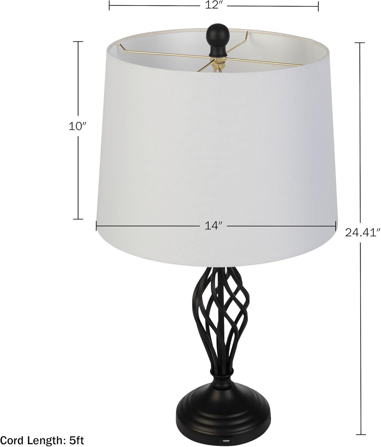 imageLavish Home Set of 2 Table Lamps Modern Lamps with USB Charging Ports and LED Bulbs for Living Room Office or Bedroom Decor BlackBlack