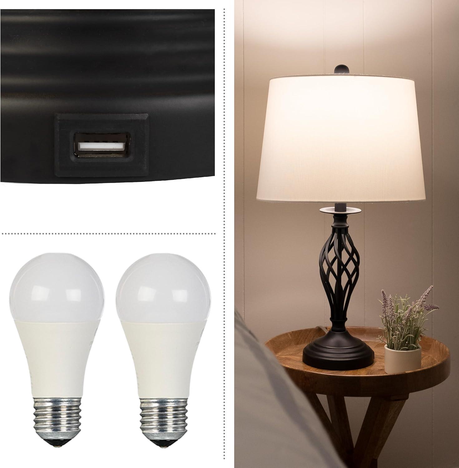 imageLavish Home Set of 2 Table Lamps Modern Lamps with USB Charging Ports and LED Bulbs for Living Room Office or Bedroom Decor BlackBlack
