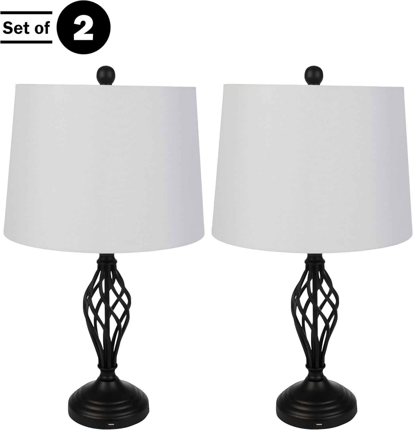 imageLavish Home Set of 2 Table Lamps Modern Lamps with USB Charging Ports and LED Bulbs for Living Room Office or Bedroom Decor BlackBlack