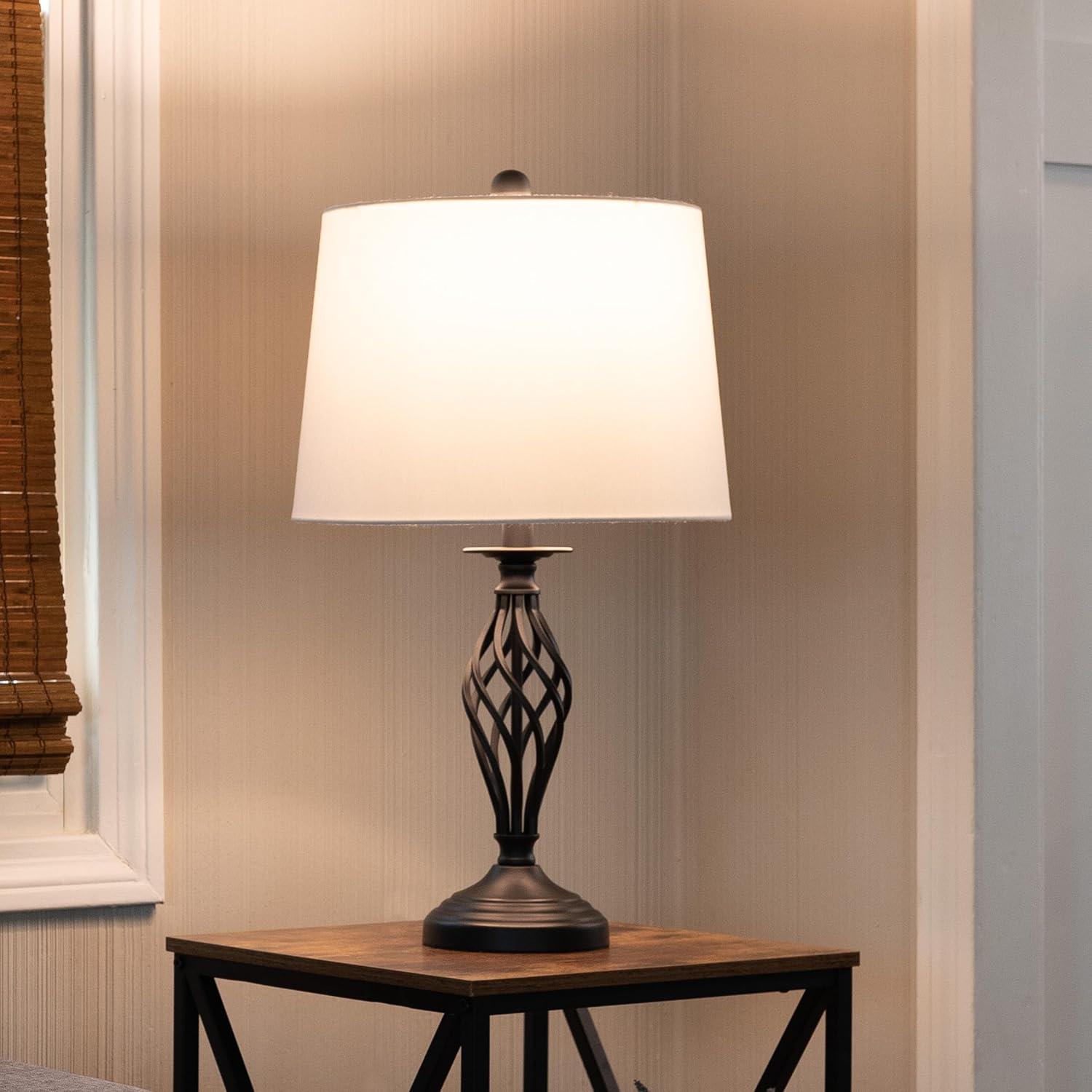 imageLavish Home Set of 2 Table Lamps Modern Lamps with USB Charging Ports and LED Bulbs for Living Room Office or Bedroom Decor BlackBlack
