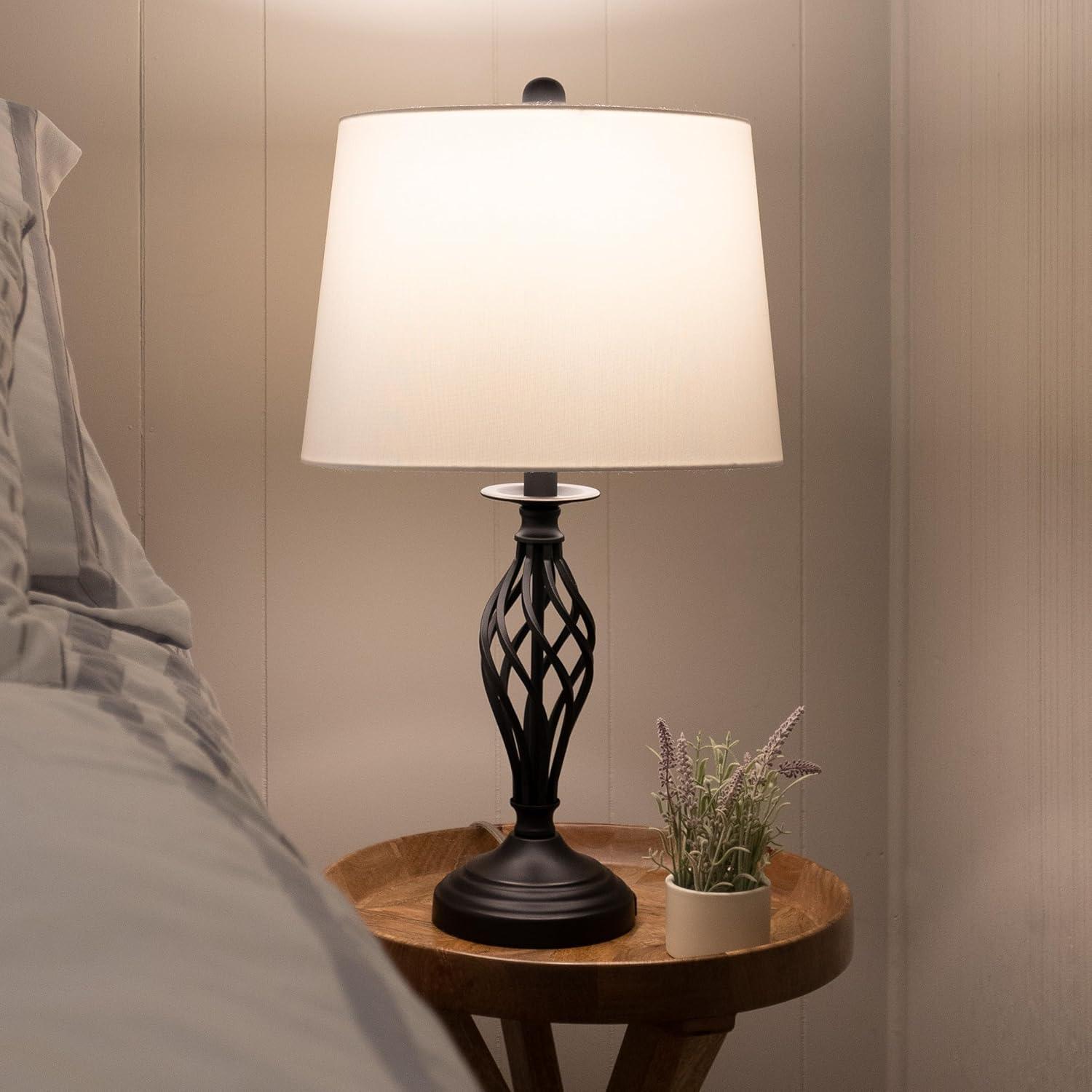 imageLavish Home Set of 2 Table Lamps Modern Lamps with USB Charging Ports and LED Bulbs for Living Room Office or Bedroom Decor BlackBlack
