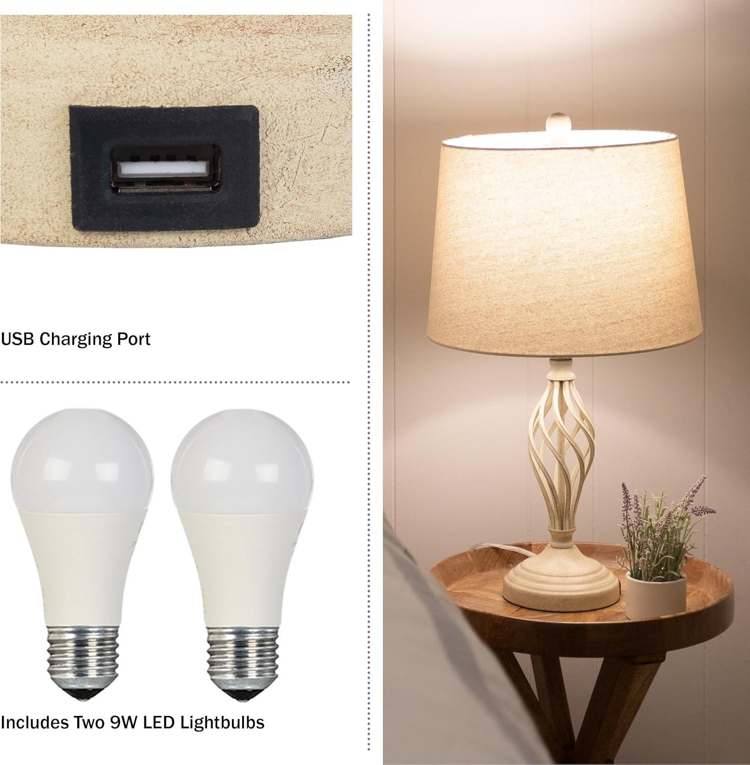 imageLavish Home Set of 2 Table Lamps Modern Lamps with USB Charging Ports and LED Bulbs for Living Room Office or Bedroom Decor BlackSand