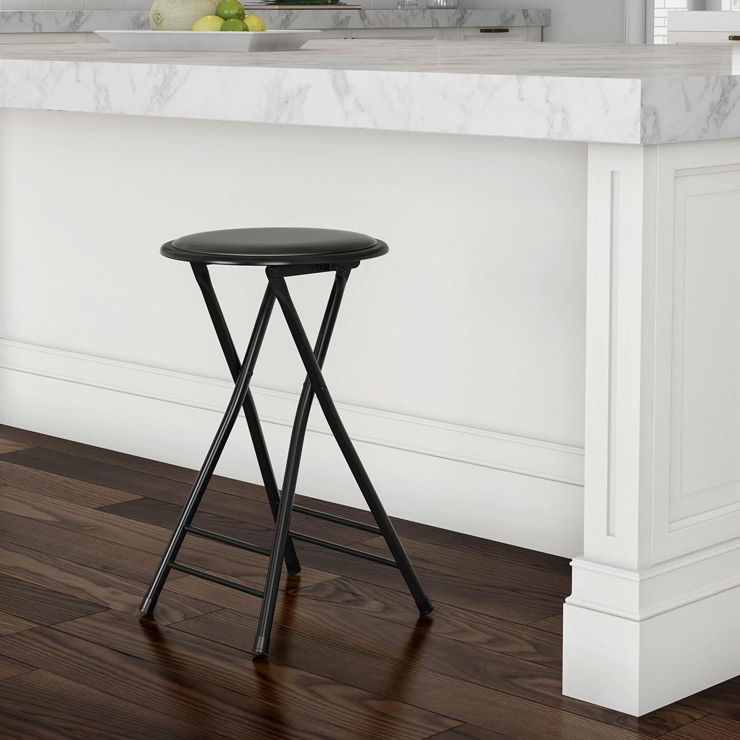 imageLavish Home Set of 4 Counter Height Bar Stools 24Inch Backless Folding Chairs with 225lb Capacity for Kitchen Rec Room or Game Room PinkBlack