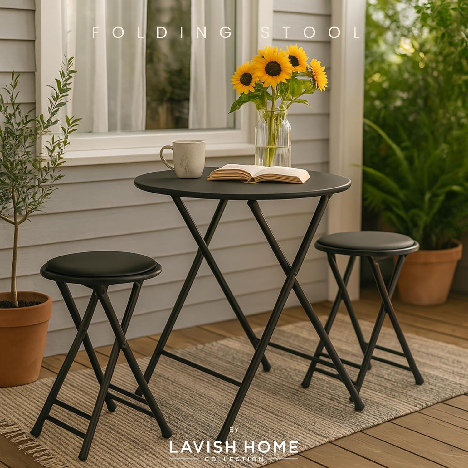 imageLavish Home Set of 4 Counter Height Bar Stools 24Inch Backless Folding Chairs with 225lb Capacity for Kitchen Rec Room or Game Room PinkBlack