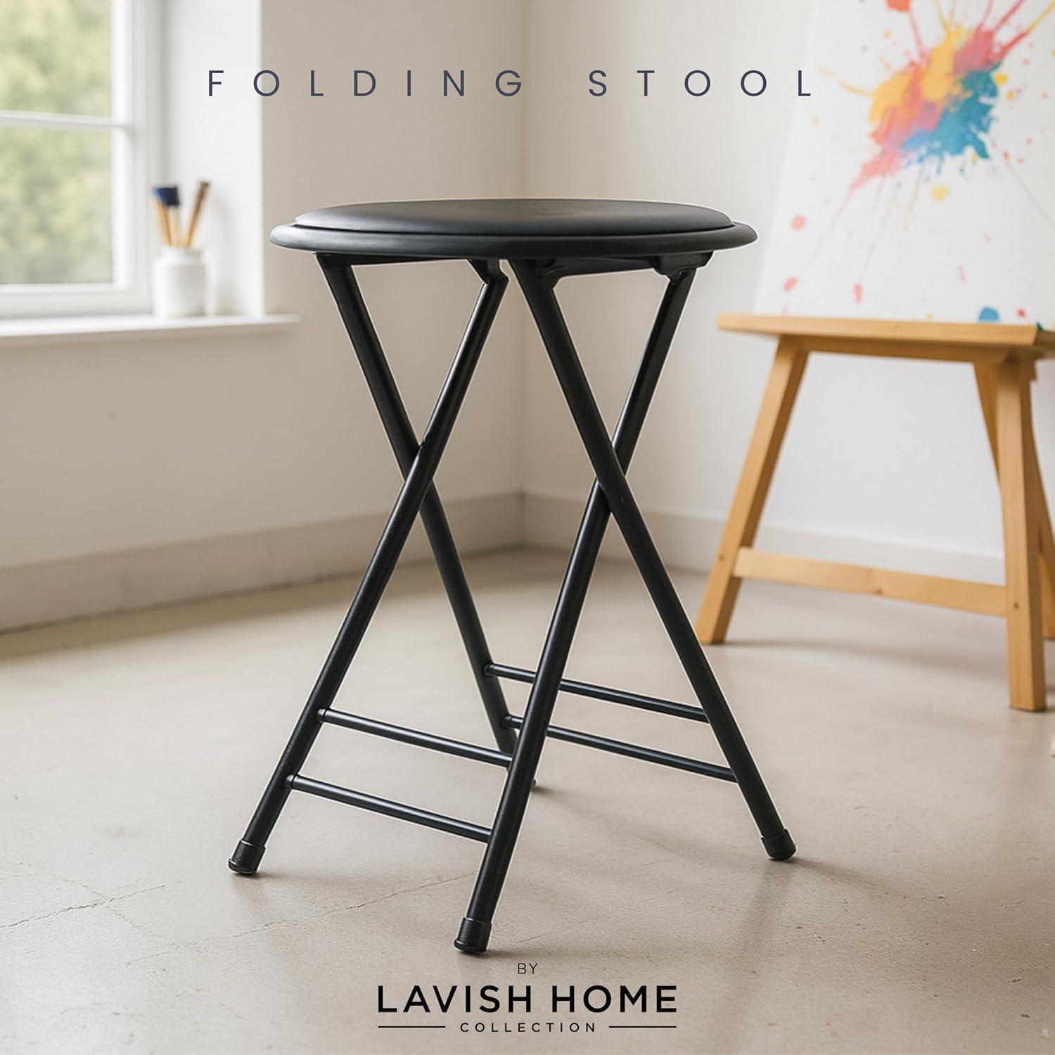 imageLavish Home Set of 4 Counter Height Bar Stools 24Inch Backless Folding Chairs with 225lb Capacity for Kitchen Rec Room or Game Room PinkBlack