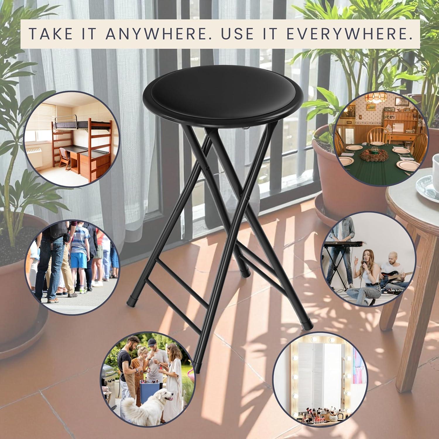 imageLavish Home Set of 4 Counter Height Bar Stools 24Inch Backless Folding Chairs with 225lb Capacity for Kitchen Rec Room or Game Room PinkBlack