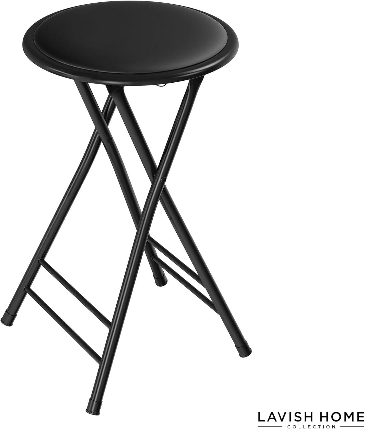 imageLavish Home Set of 4 Counter Height Bar Stools 24Inch Backless Folding Chairs with 225lb Capacity for Kitchen Rec Room or Game Room PinkBlack
