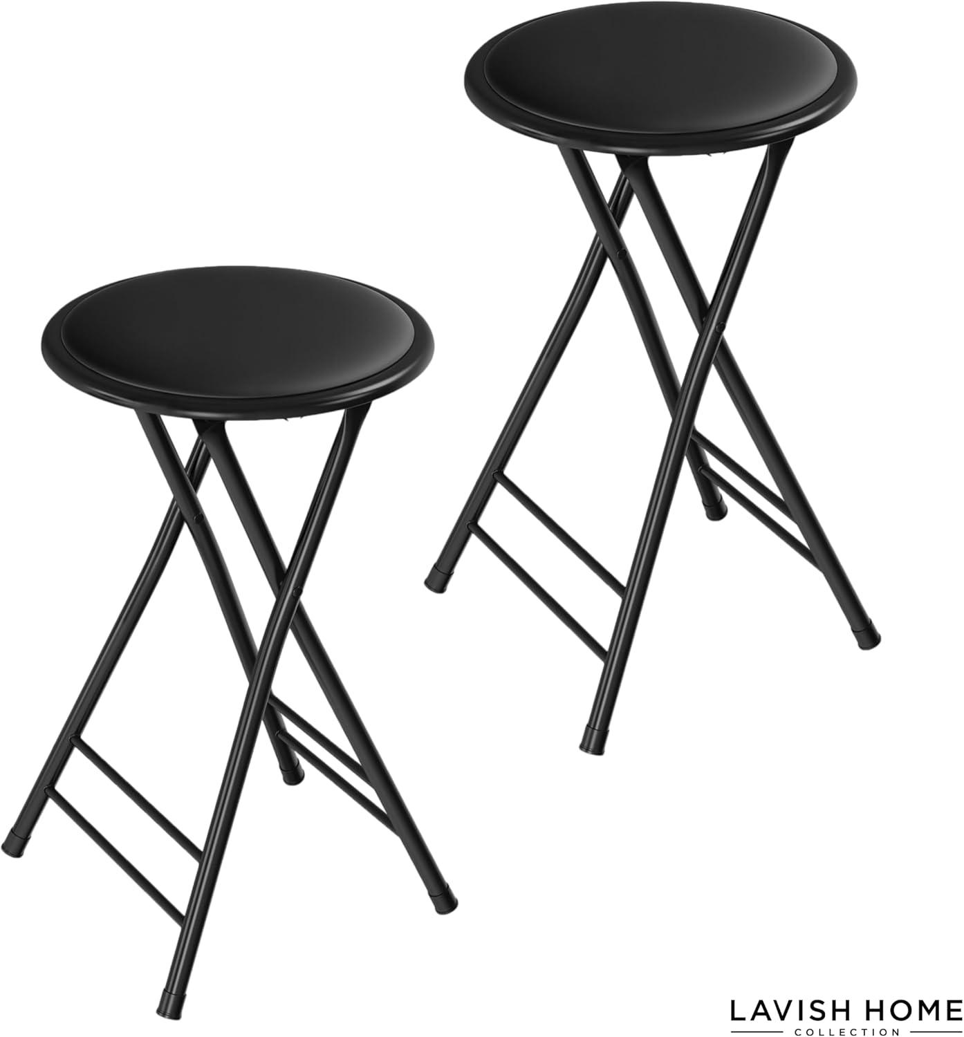 imageLavish Home Set of 4 Counter Height Bar Stools 24Inch Backless Folding Chairs with 225lb Capacity for Kitchen Rec Room or Game Room PinkBlack