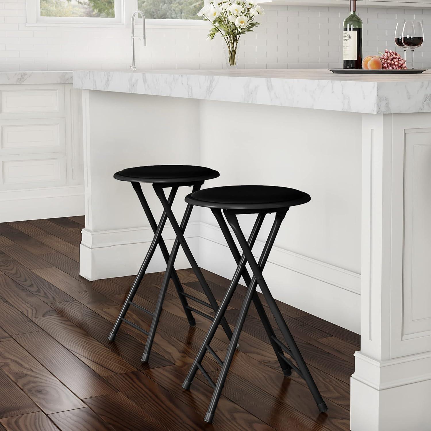 imageLavish Home Set of 4 Counter Height Bar Stools 24Inch Backless Folding Chairs with 225lb Capacity for Kitchen Rec Room or Game Room PinkBlack