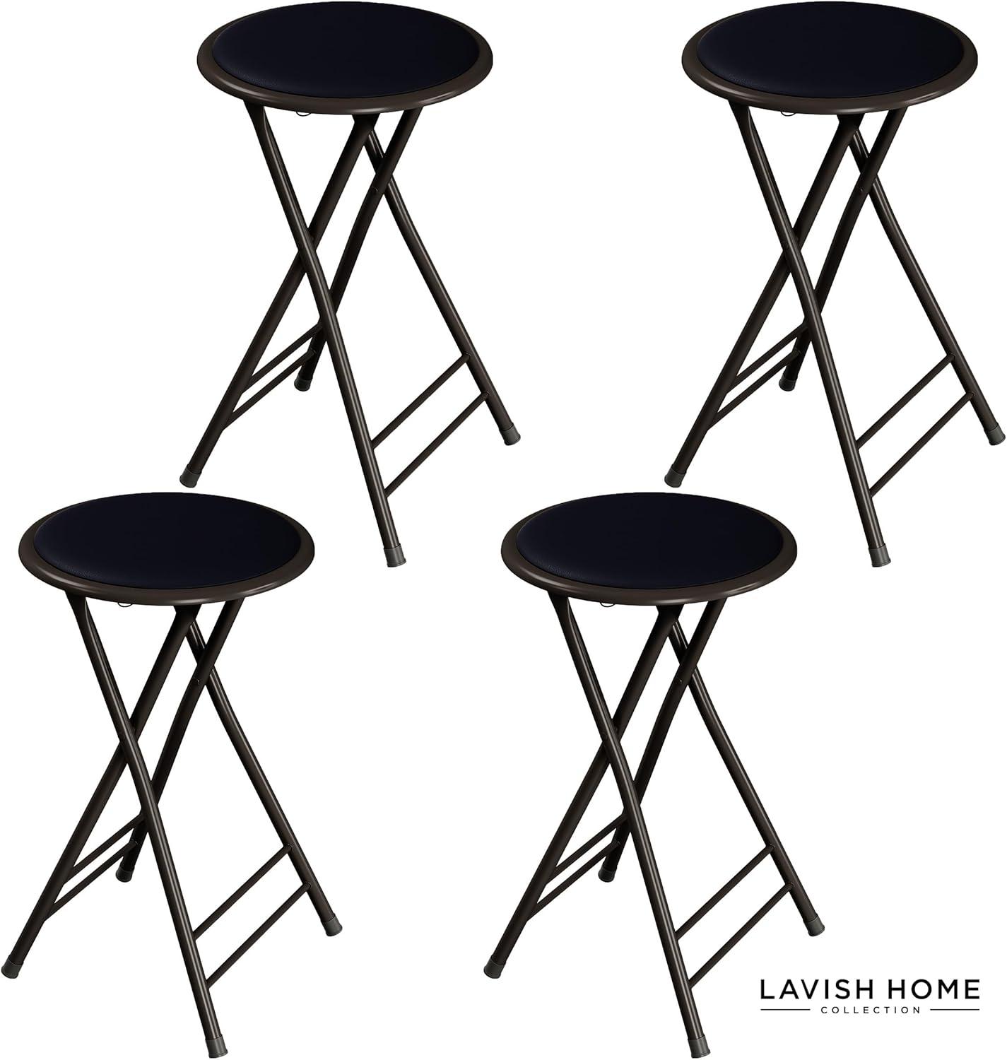 imageLavish Home Set of 4 Counter Height Bar Stools 24Inch Backless Folding Chairs with 225lb Capacity for Kitchen Rec Room or Game Room PinkBlack