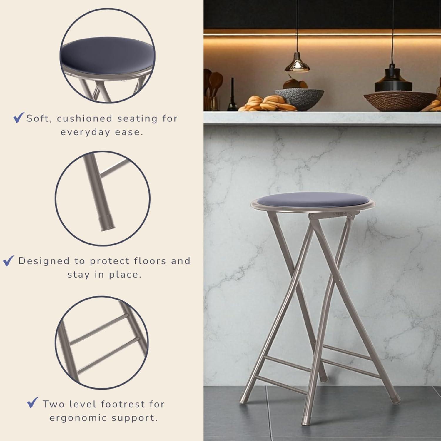 imageLavish Home Set of 4 Counter Height Bar Stools 24Inch Backless Folding Chairs with 225lb Capacity for Kitchen Rec Room or Game Room PinkGrey