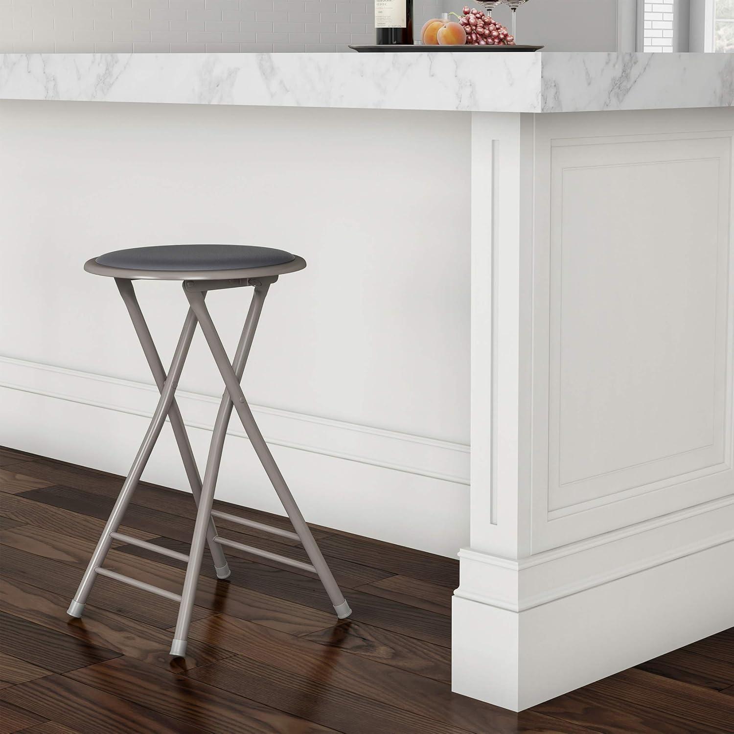 imageLavish Home Set of 4 Counter Height Bar Stools 24Inch Backless Folding Chairs with 225lb Capacity for Kitchen Rec Room or Game Room PinkGrey
