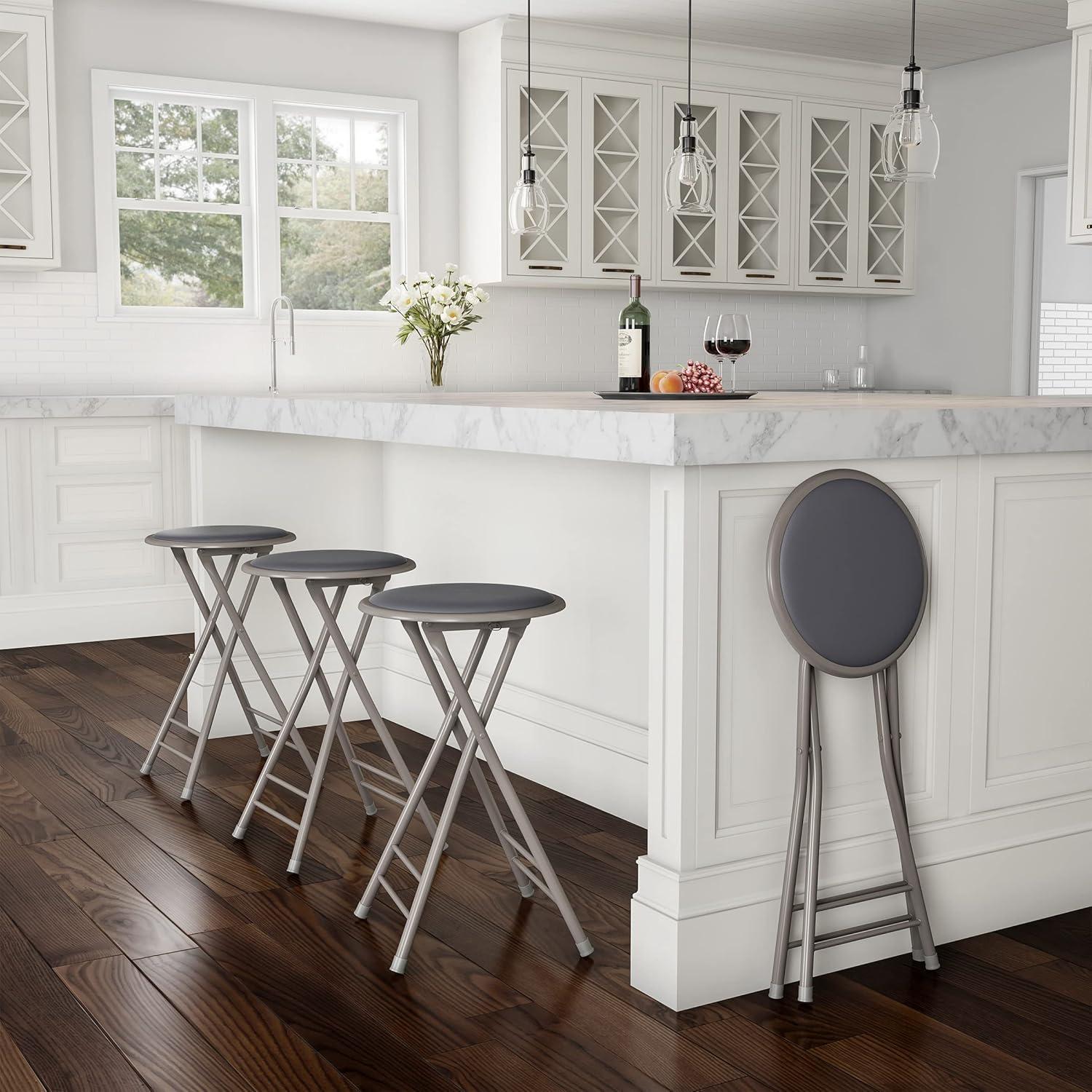 imageLavish Home Set of 4 Counter Height Bar Stools 24Inch Backless Folding Chairs with 225lb Capacity for Kitchen Rec Room or Game Room PinkGrey