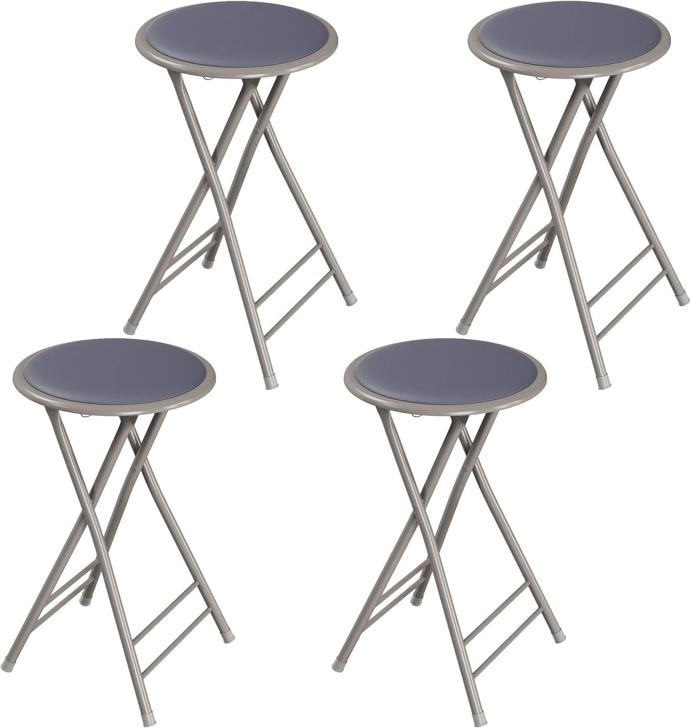 imageLavish Home Set of 4 Counter Height Bar Stools 24Inch Backless Folding Chairs with 225lb Capacity for Kitchen Rec Room or Game Room PinkGrey