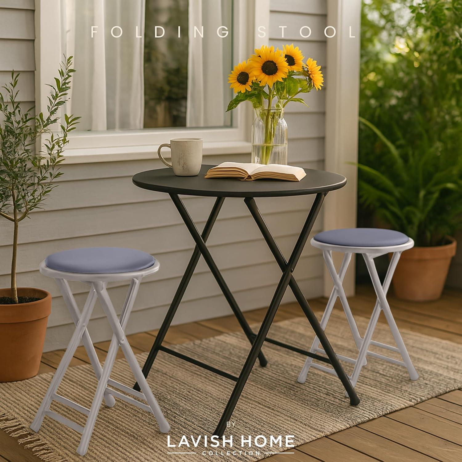 imageLavish Home Set of 4 Counter Height Bar Stools 24Inch Backless Folding Chairs with 225lb Capacity for Kitchen Rec Room or Game Room PinkGrey