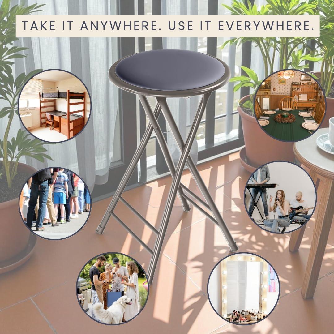 imageLavish Home Set of 4 Counter Height Bar Stools 24Inch Backless Folding Chairs with 225lb Capacity for Kitchen Rec Room or Game Room PinkGrey