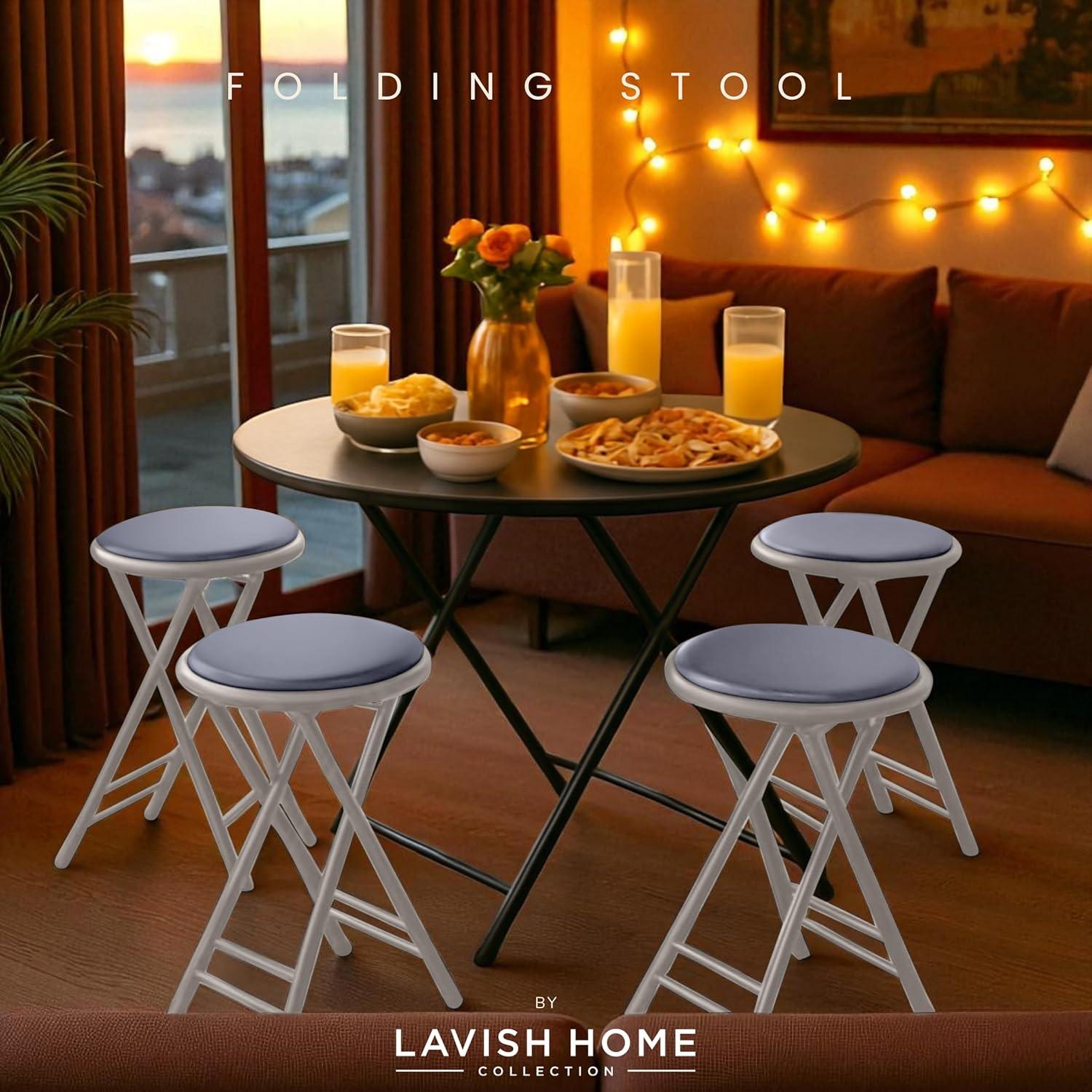 imageLavish Home Set of 4 Counter Height Bar Stools 24Inch Backless Folding Chairs with 225lb Capacity for Kitchen Rec Room or Game Room PinkGrey