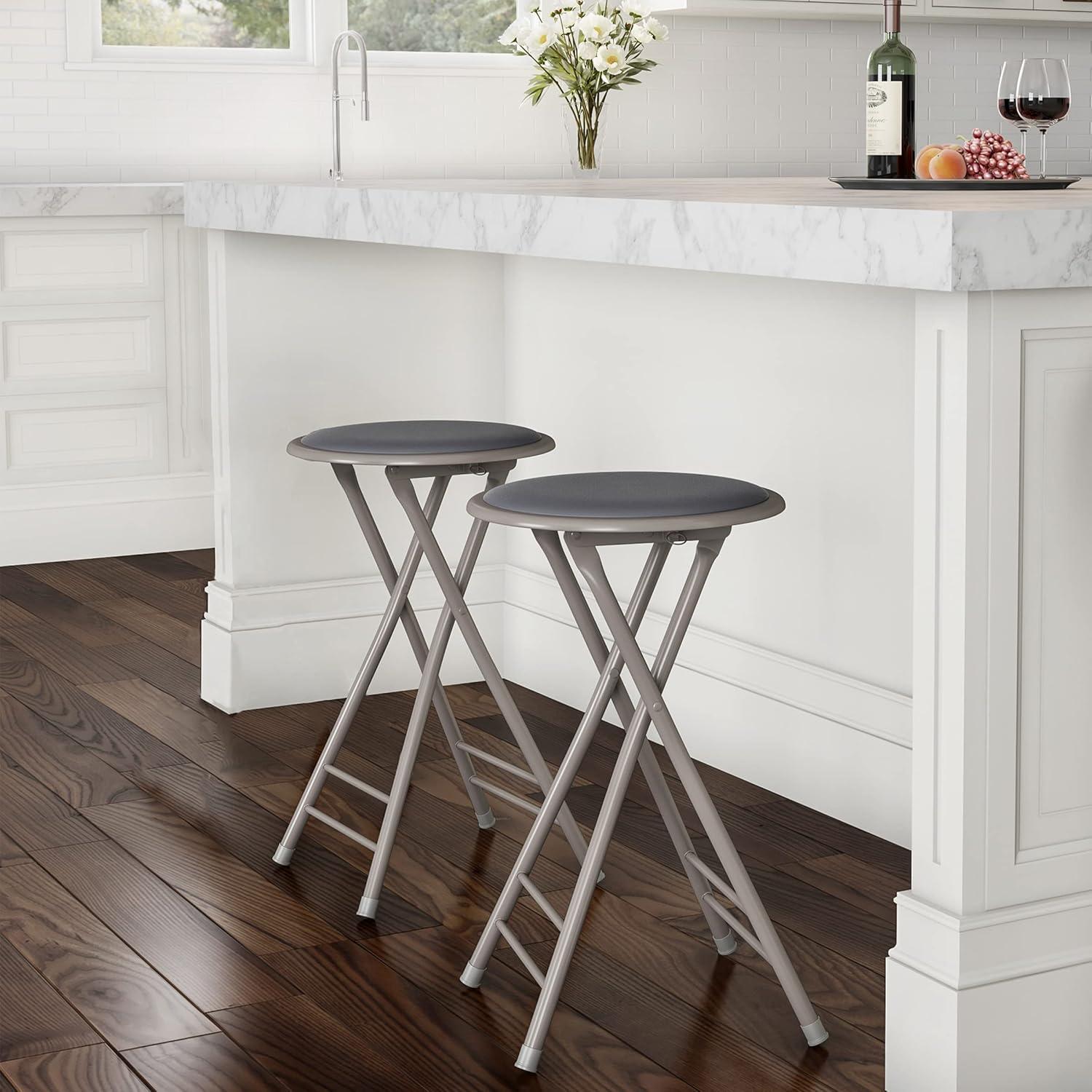 imageLavish Home Set of 4 Counter Height Bar Stools 24Inch Backless Folding Chairs with 225lb Capacity for Kitchen Rec Room or Game Room PinkGrey