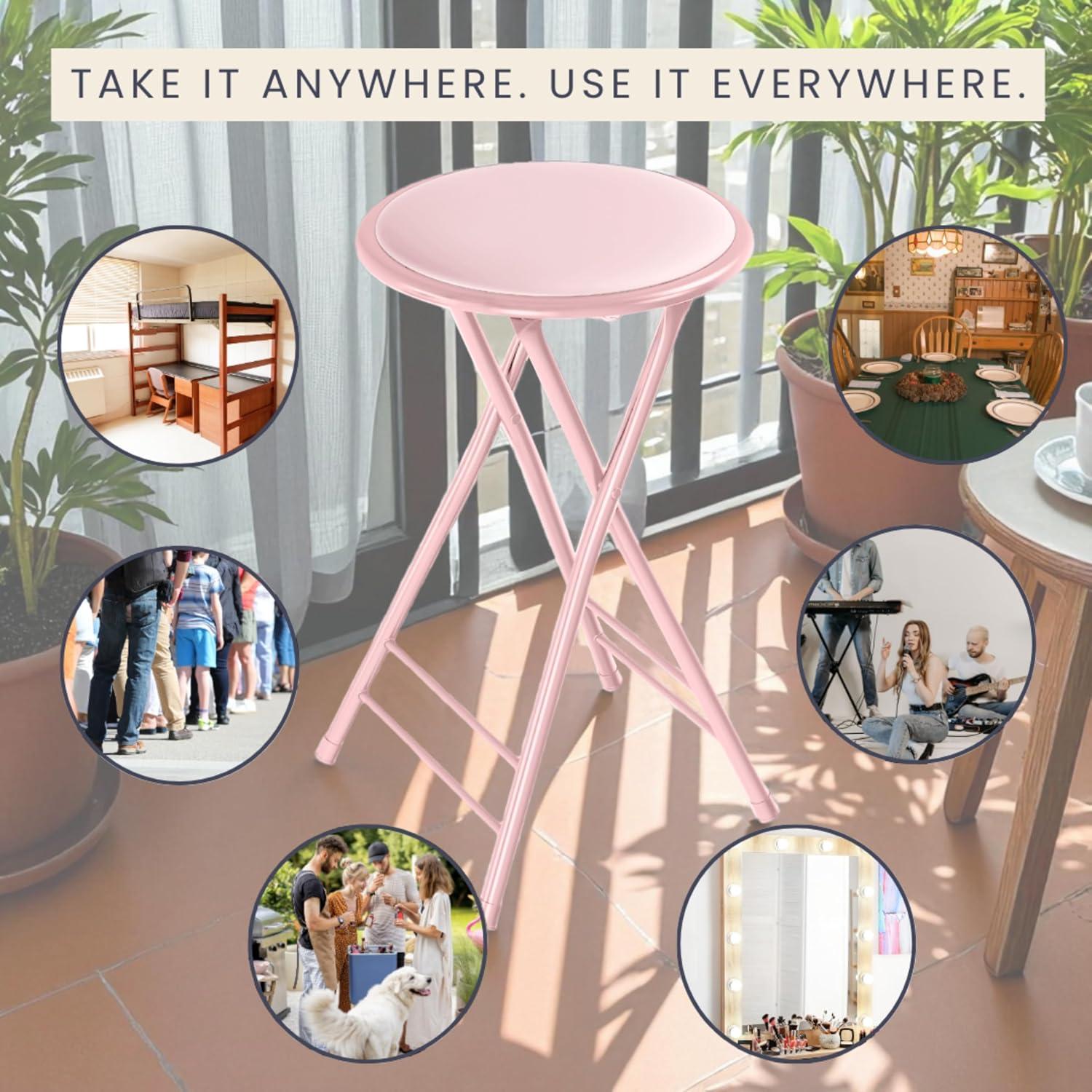 imageLavish Home Set of 4 Counter Height Bar Stools 24Inch Backless Folding Chairs with 225lb Capacity for Kitchen Rec Room or Game Room PinkPink