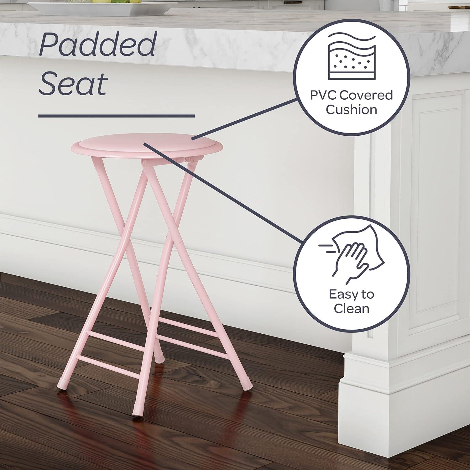 imageLavish Home Set of 4 Counter Height Bar Stools 24Inch Backless Folding Chairs with 225lb Capacity for Kitchen Rec Room or Game Room PinkPink