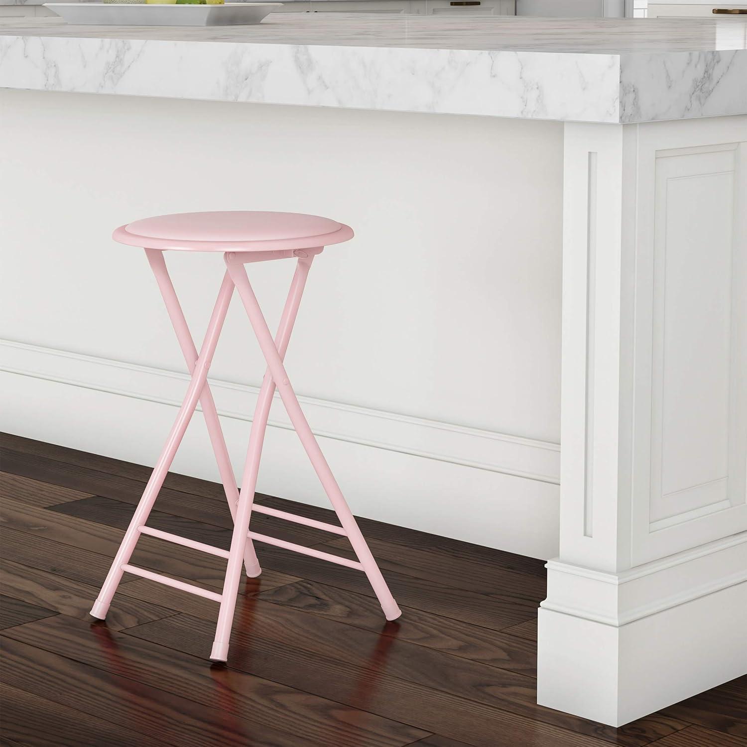 imageLavish Home Set of 4 Counter Height Bar Stools 24Inch Backless Folding Chairs with 225lb Capacity for Kitchen Rec Room or Game Room PinkPink