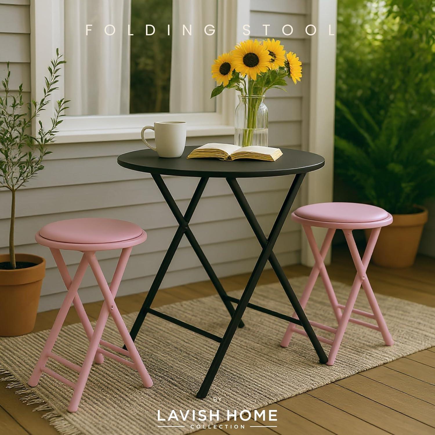 imageLavish Home Set of 4 Counter Height Bar Stools 24Inch Backless Folding Chairs with 225lb Capacity for Kitchen Rec Room or Game Room PinkPink