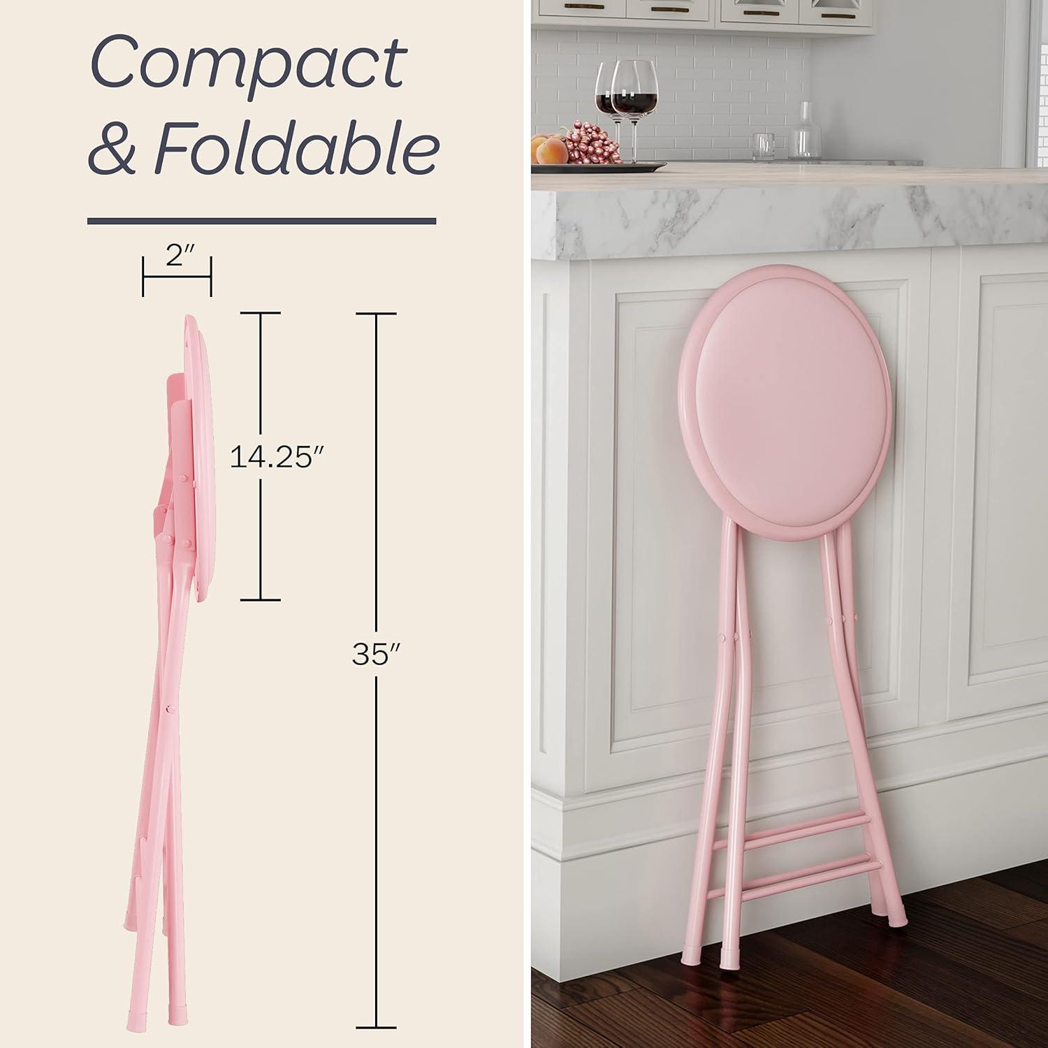 imageLavish Home Set of 4 Counter Height Bar Stools 24Inch Backless Folding Chairs with 225lb Capacity for Kitchen Rec Room or Game Room PinkPink
