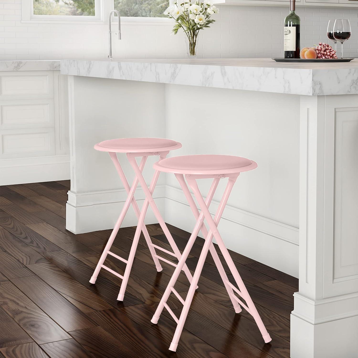 imageLavish Home Set of 4 Counter Height Bar Stools 24Inch Backless Folding Chairs with 225lb Capacity for Kitchen Rec Room or Game Room PinkPink