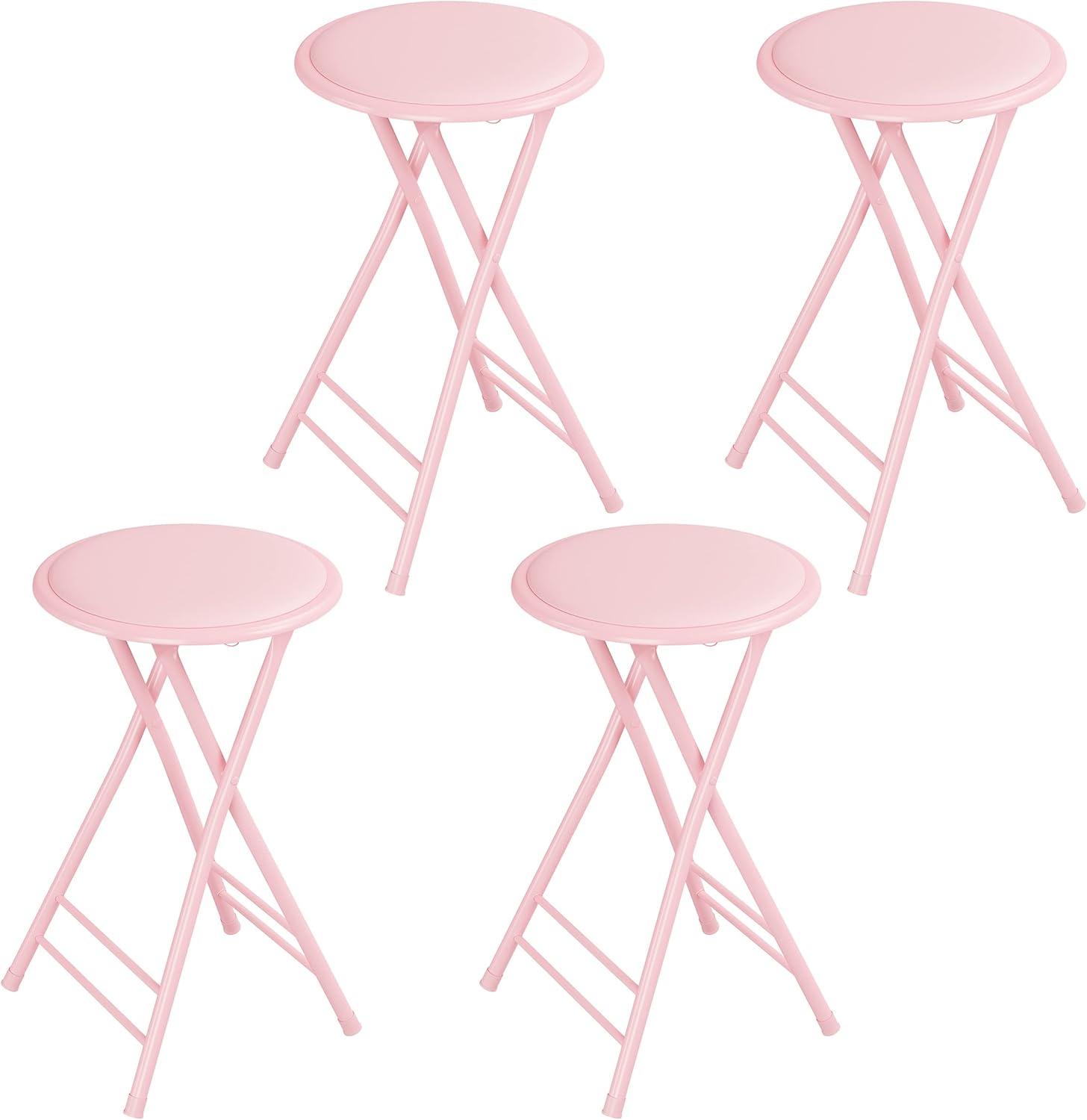 imageLavish Home Set of 4 Counter Height Bar Stools 24Inch Backless Folding Chairs with 225lb Capacity for Kitchen Rec Room or Game Room PinkPink