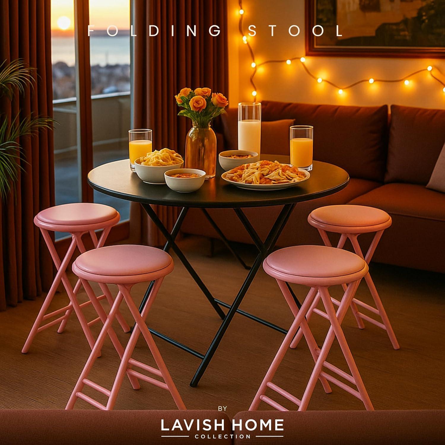 imageLavish Home Set of 4 Counter Height Bar Stools 24Inch Backless Folding Chairs with 225lb Capacity for Kitchen Rec Room or Game Room PinkPink
