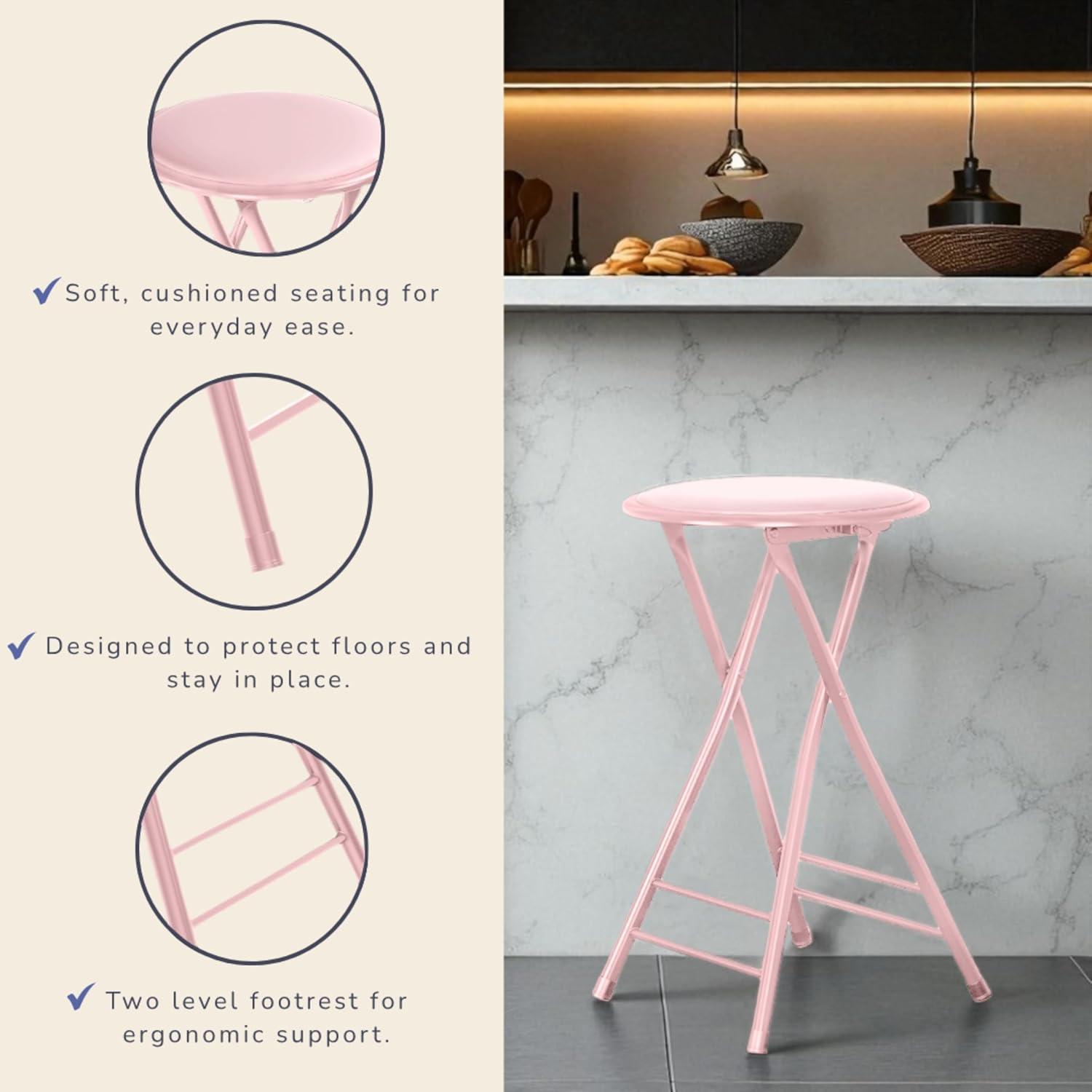 imageLavish Home Set of 4 Counter Height Bar Stools 24Inch Backless Folding Chairs with 225lb Capacity for Kitchen Rec Room or Game Room PinkPink