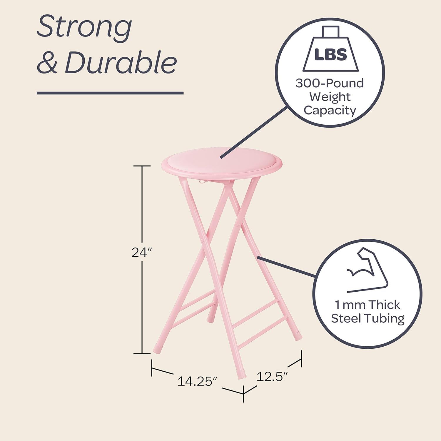 imageLavish Home Set of 4 Counter Height Bar Stools 24Inch Backless Folding Chairs with 225lb Capacity for Kitchen Rec Room or Game Room PinkPink