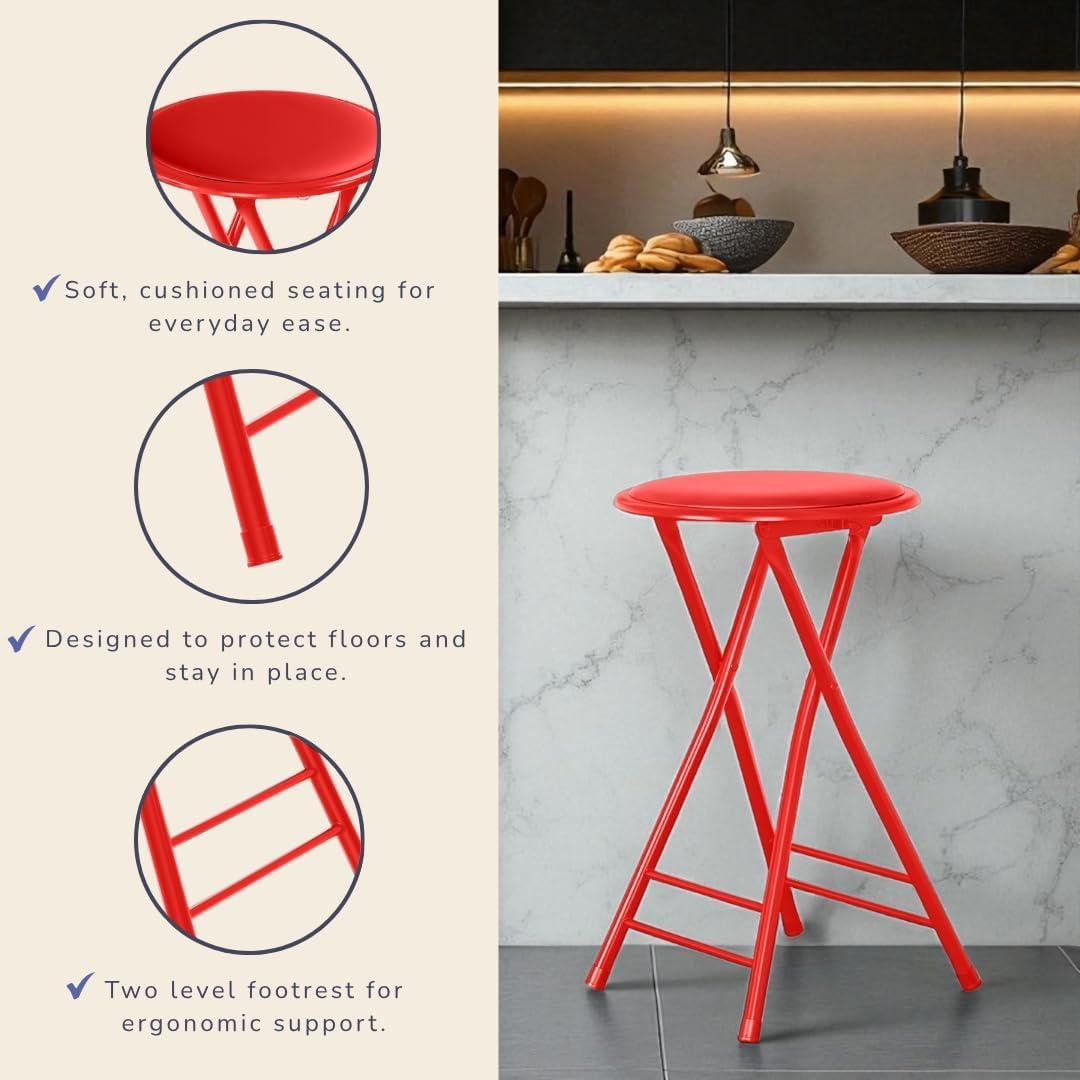 imageLavish Home Set of 4 Counter Height Bar Stools 24Inch Backless Folding Chairs with 225lb Capacity for Kitchen Rec Room or Game Room PinkRed