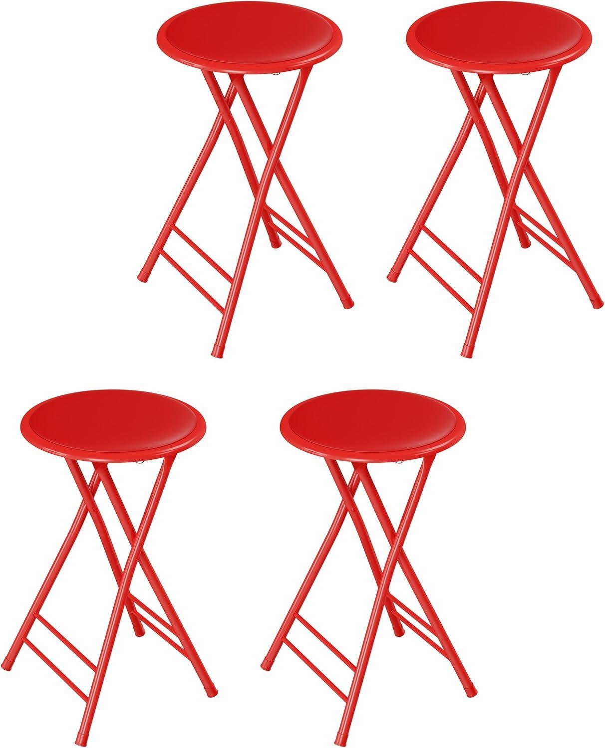 imageLavish Home Set of 4 Counter Height Bar Stools 24Inch Backless Folding Chairs with 225lb Capacity for Kitchen Rec Room or Game Room PinkRed