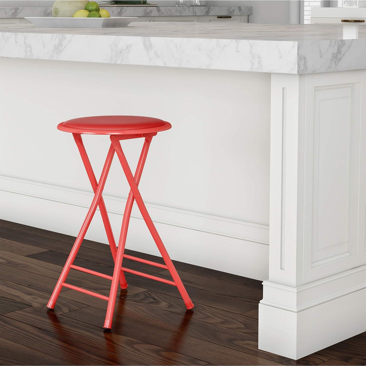 imageLavish Home Set of 4 Counter Height Bar Stools 24Inch Backless Folding Chairs with 225lb Capacity for Kitchen Rec Room or Game Room PinkRed