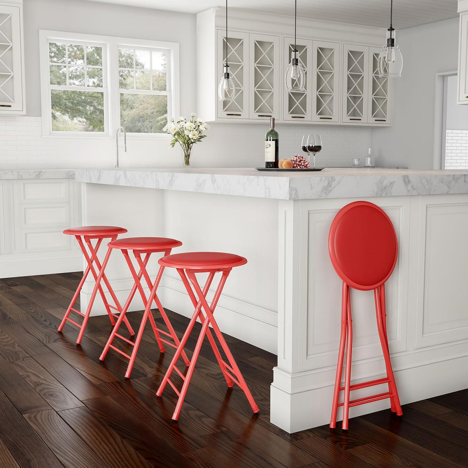 imageLavish Home Set of 4 Counter Height Bar Stools 24Inch Backless Folding Chairs with 225lb Capacity for Kitchen Rec Room or Game Room PinkRed