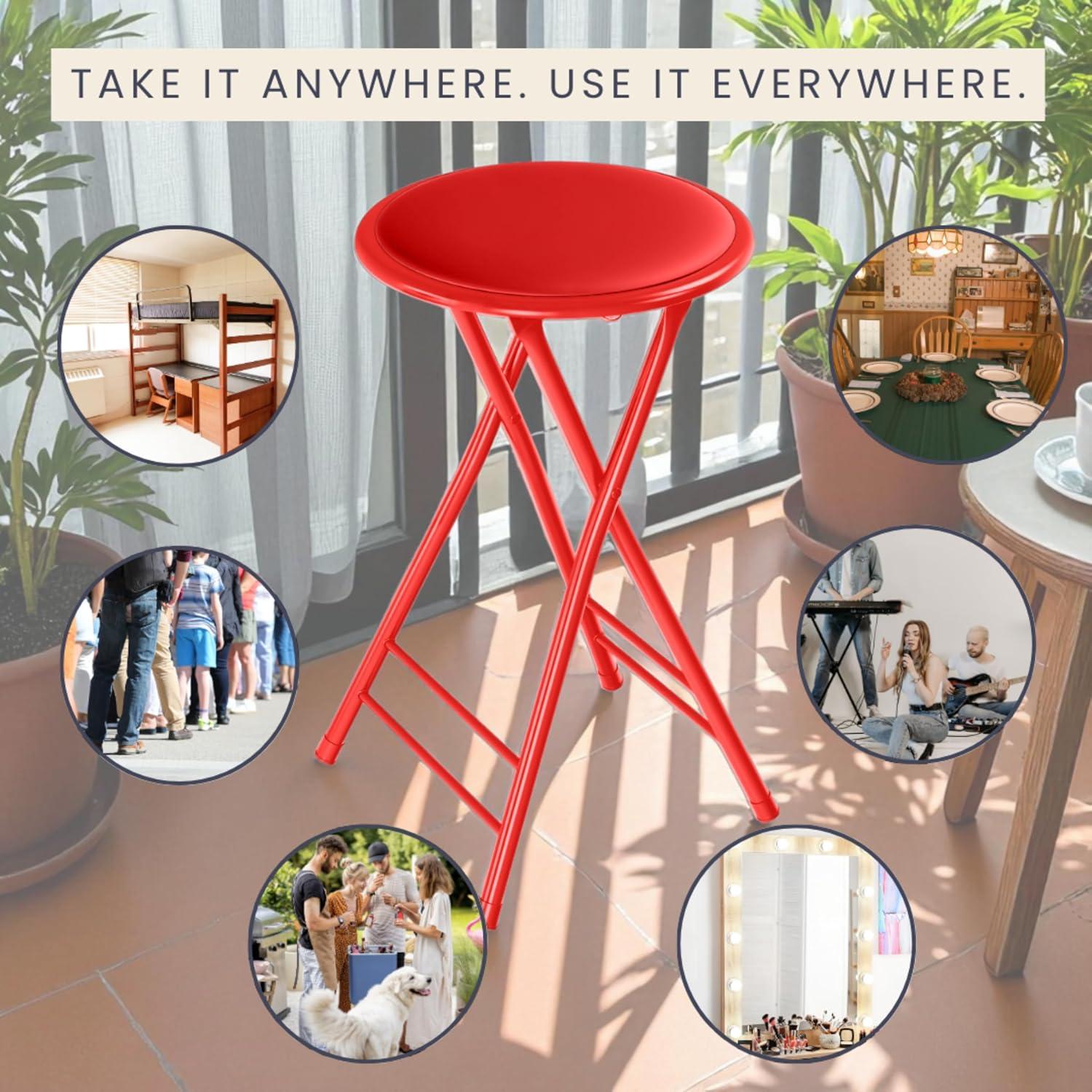 imageLavish Home Set of 4 Counter Height Bar Stools 24Inch Backless Folding Chairs with 225lb Capacity for Kitchen Rec Room or Game Room PinkRed