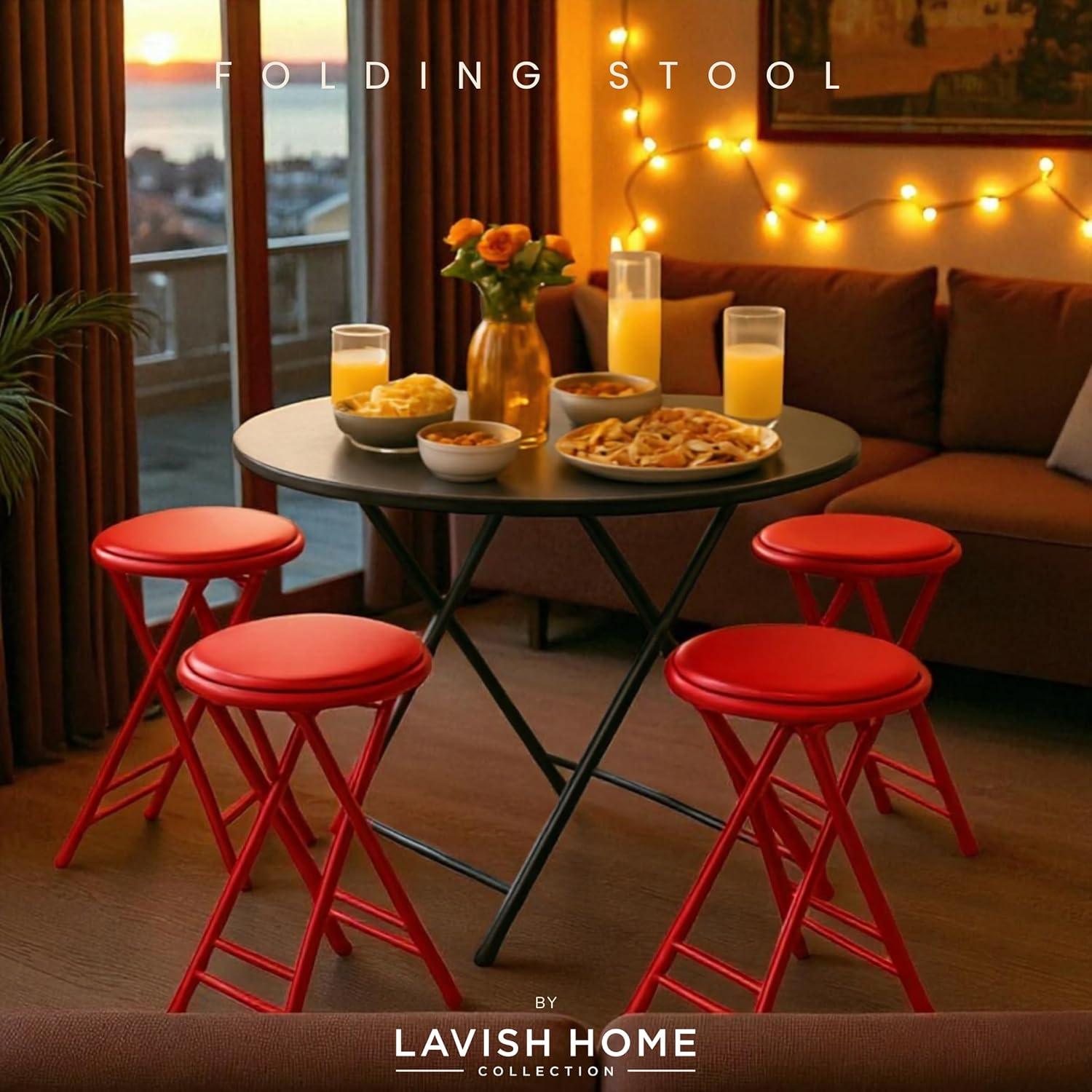 imageLavish Home Set of 4 Counter Height Bar Stools 24Inch Backless Folding Chairs with 225lb Capacity for Kitchen Rec Room or Game Room PinkRed