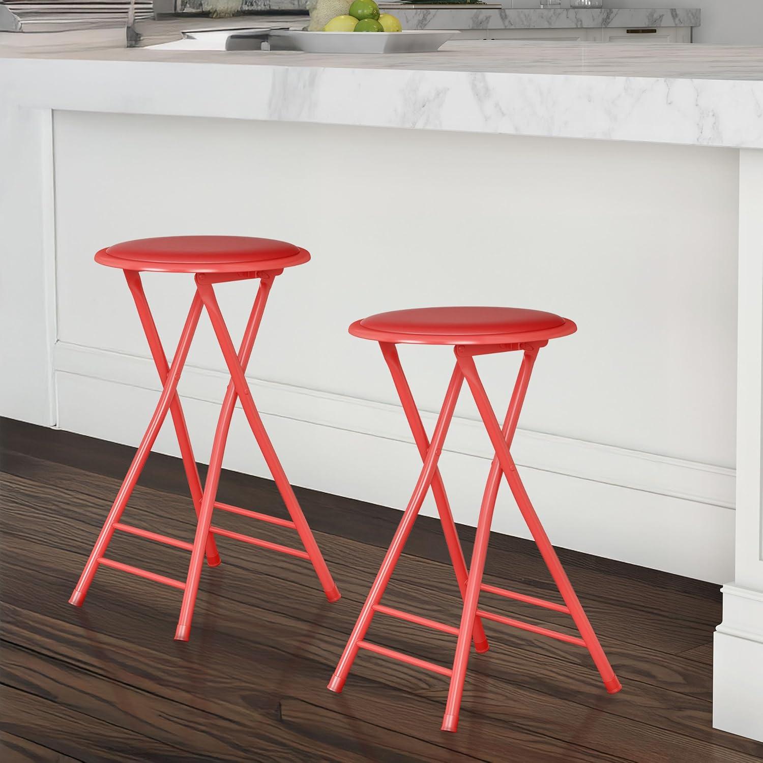 imageLavish Home Set of 4 Counter Height Bar Stools 24Inch Backless Folding Chairs with 225lb Capacity for Kitchen Rec Room or Game Room PinkRed