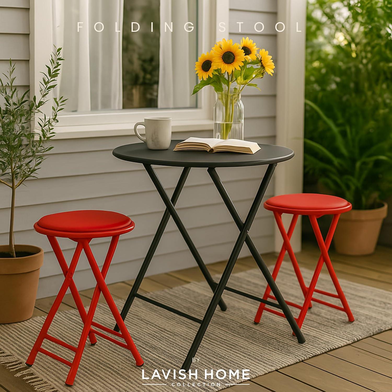 imageLavish Home Set of 4 Counter Height Bar Stools 24Inch Backless Folding Chairs with 225lb Capacity for Kitchen Rec Room or Game Room PinkRed